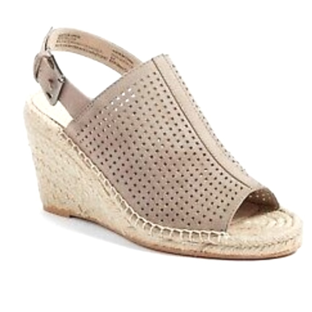 10.5 Caslon Sutton perforated leather mules espadrille wedges sandals mushroom